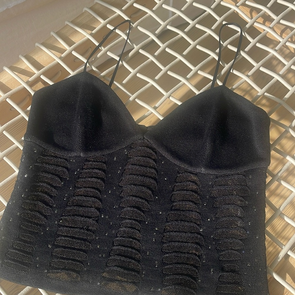 Griffith Gray St John black rhinestone evening top.